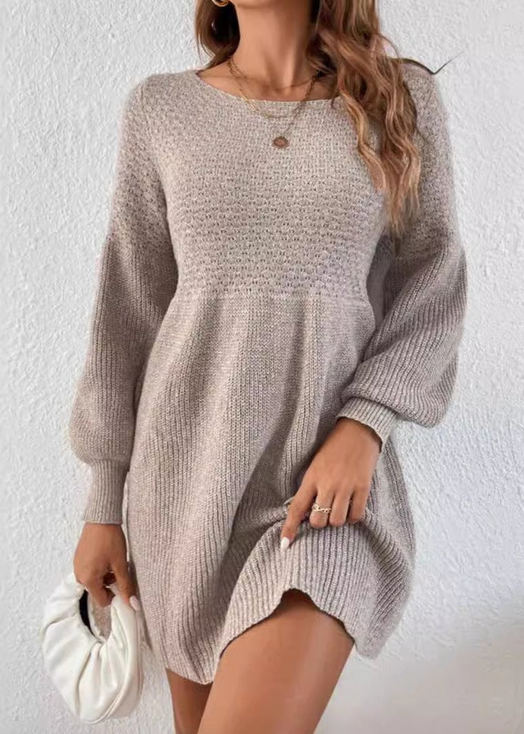 Cozy Lantern Sleeve Knitted A-Line Dress