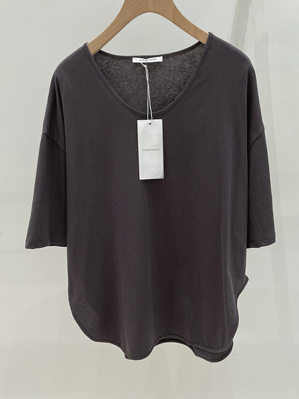 Casual Loose Split-Side Solid Color V-Neck T-Shirts Tops