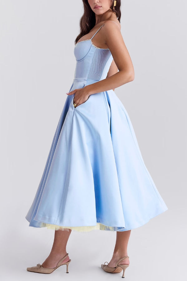 Suspender V-Neck Sleeveless Tutu Maxi Dress