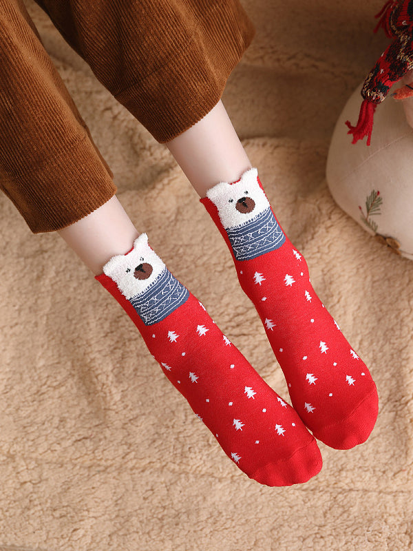 Cartoon Printed Contrast Color Keep Warm Socks Accessories