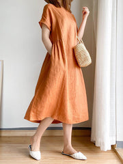 Casual Loose Solid Color Round-Neck Midi Dresses