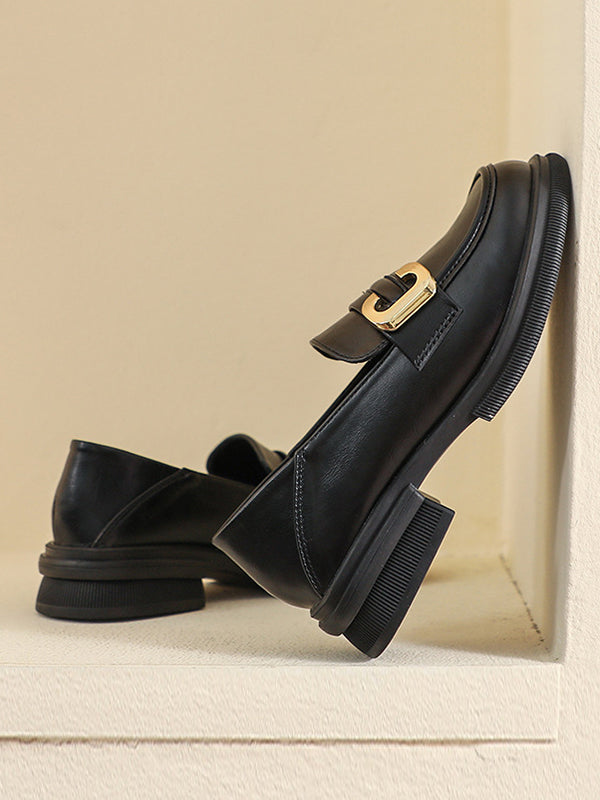 Round-Toe Split-Joint Loafers Platform Shoes