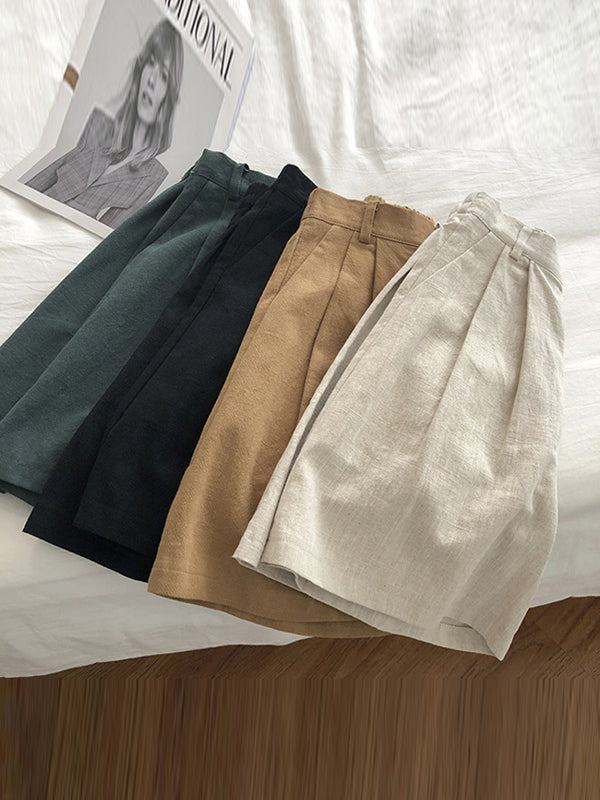 Loose Wide Leg Elasticity Pleated Solid Color Shorts