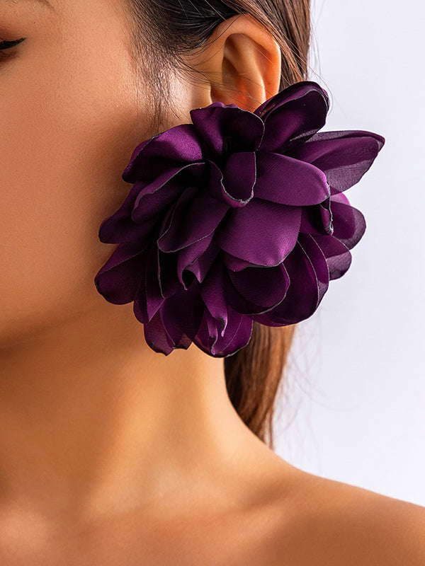 Solid Color Three-Dimensional Flower Drop Earrings