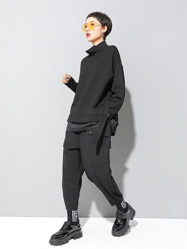 Black False Two Cropped Long Sleeve T-Shirt