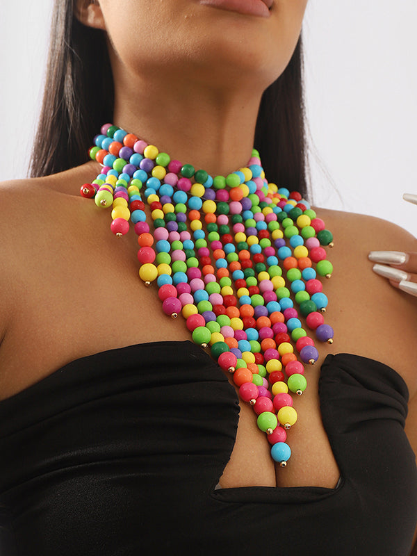 Contrast Color Geometric Tasseled Necklaces Accessories