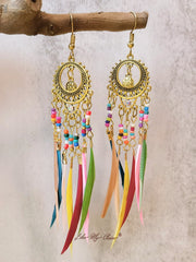 Vintage Ethnic Long Feather Dangle Boho Earrings