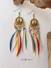 Vintage Ethnic Long Feather Dangle Boho Earrings