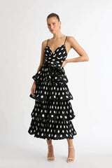 Verna Polka Dot Tiered Midi Dress