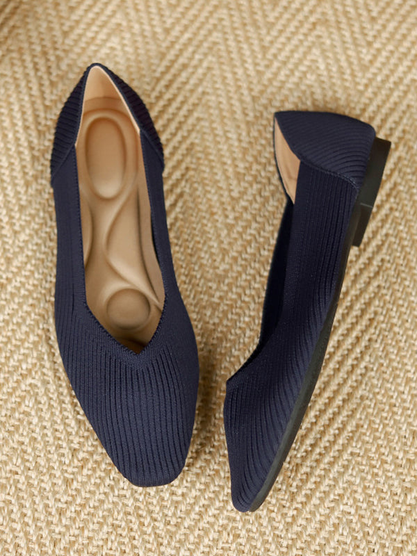 Solid Color Square-Toe Flats Shoes