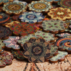 About 100Pcs Multi-Color Wooden Buttons