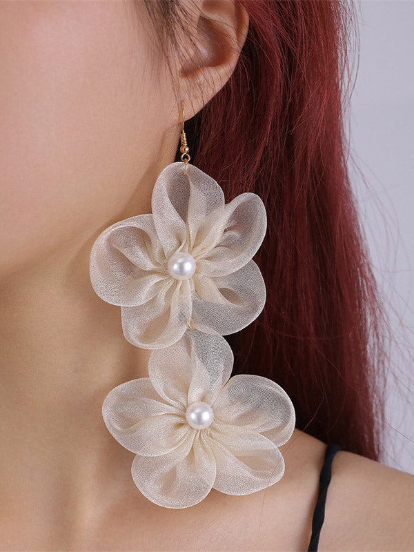 Three-Dimensional Flower Drop Earrings