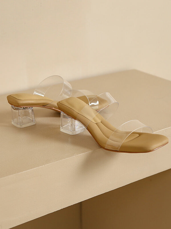 Open Toe Split-Joint Square-Toe Transparent Pumps Sandals Slippers