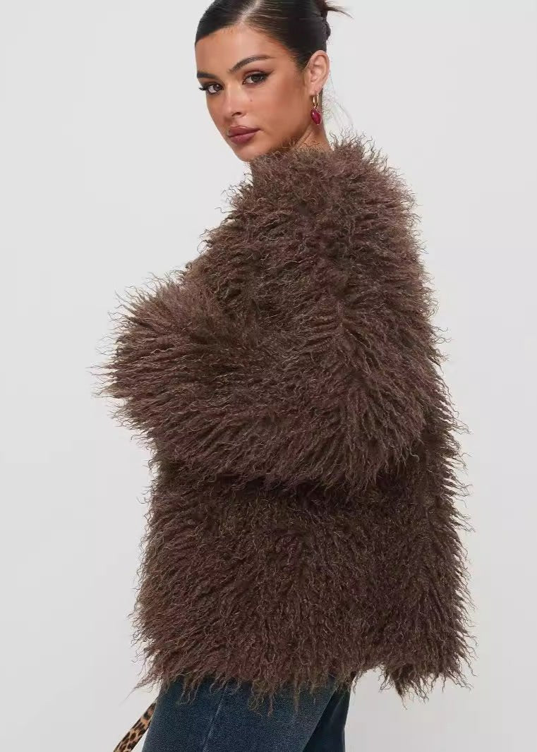 Textured Shaggy Faux Fur Jacket