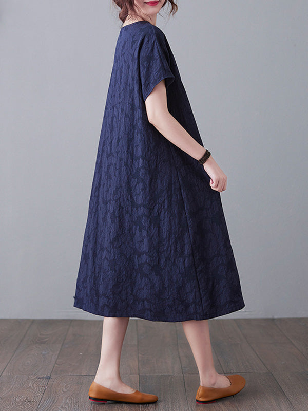 Original Solid Jacquard Short Sleeve Midi Dress