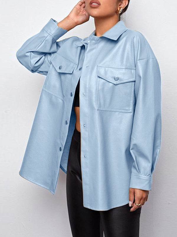 Long Sleeves Loose Buttoned Pockets Lapel Jackets Outerwear