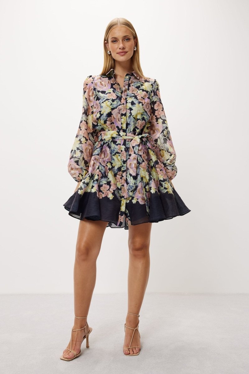 Ada Printed Belted Flare Mini Dress