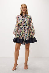 Ada Printed Belted Flare Mini Dress