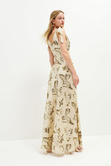 Leila Printed Knotted Flare Maxi Dress