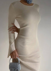 Sleek Long-Sleeve Knit Backless Dress