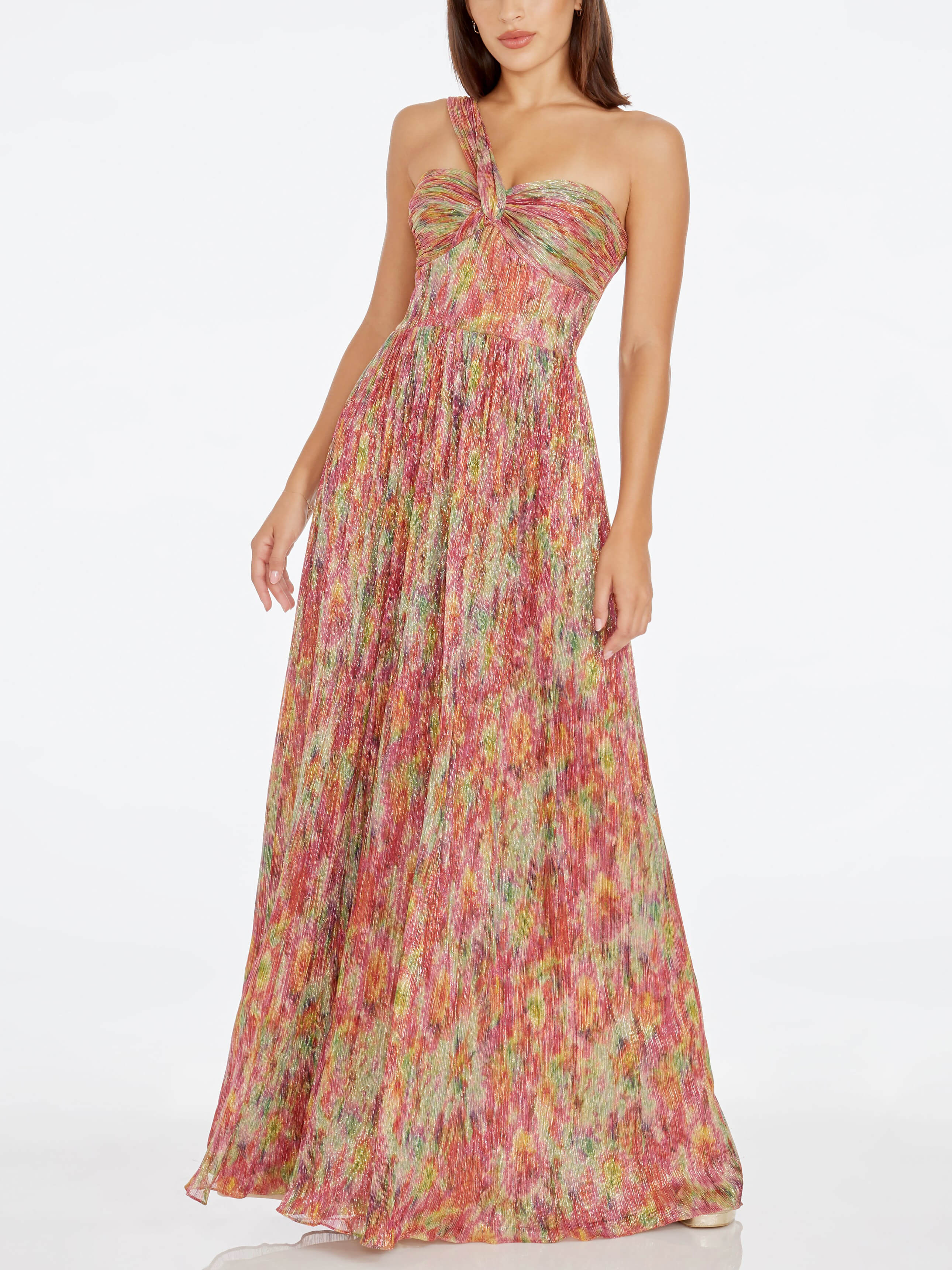 Beautiful Abstract Print Pleated Sexy One-Shoulder Maxi Dress