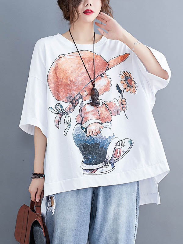 Original Cartoon Printed Round-Neck T-Shirts Tops