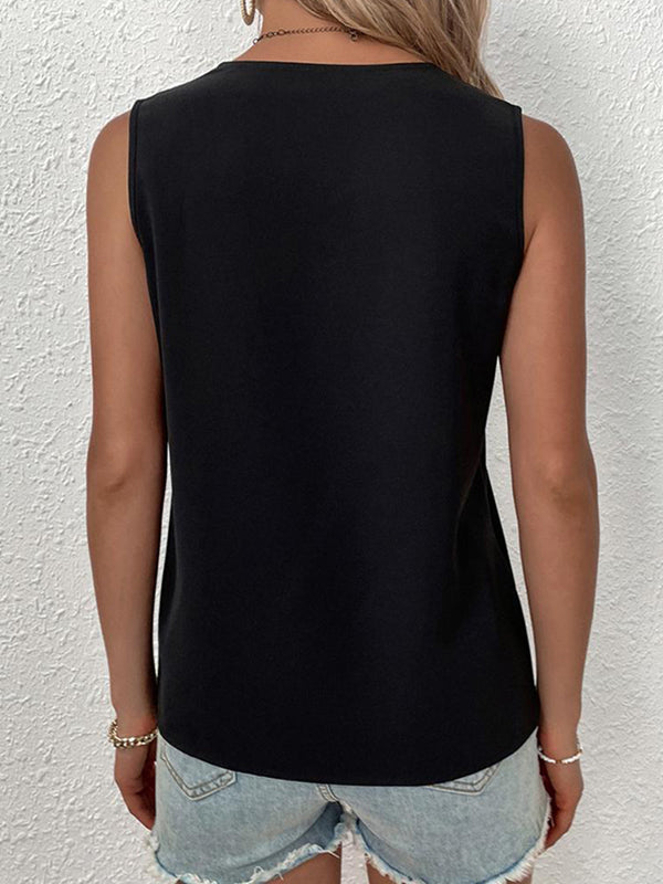 Loose Sleeveless Split-Joint V-Neck Blouses Vest Top