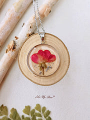 Eternal Bloom Round Necklace - Red Flower in Resin