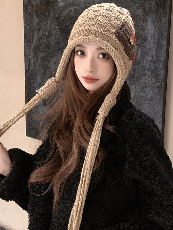 Contrast Color Solid Color Tasseled Knitted Hats