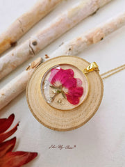 Eternal Bloom Round Necklace - Red Flower in Resin