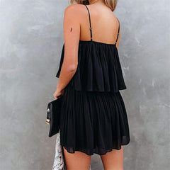 Open Back Sleeveless Sling Jumpsuit Shorts