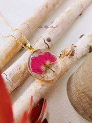 Eternal Bloom Round Necklace - Red Flower in Resin