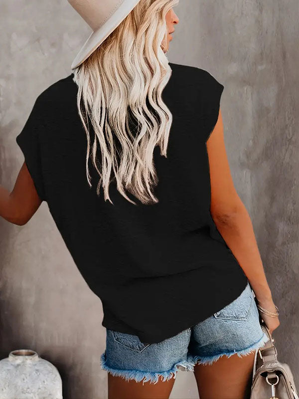 Loose Short Sleeves Solid Color Round-Neck T-Shirts Tops