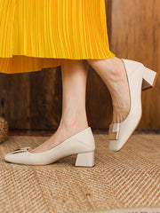 Elegant Square Buckle Chunky Square Mid Heel Shoes