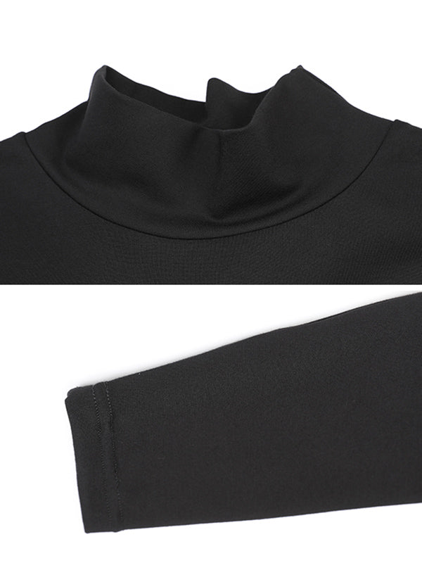 Black False-Two Split-Joint High-Neck Sweatshirt T-Shirt