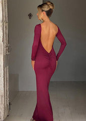 Elegant Backless Long Sleeve Maxi Dress