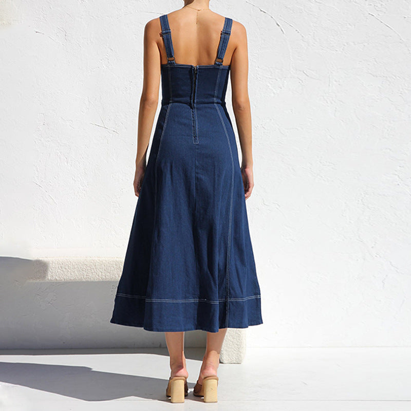 Santorini Indigo - Denim Button-Down Midi Dress