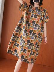 Artistic Retro Colorful Plaid Short Sleeve Dress