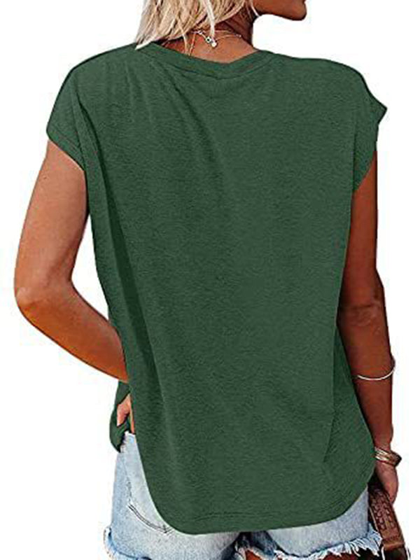 Simple Cotton-Blend Short Sleeves Round-Neck T-Shirt Top