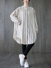 Long Sleeves Loose Buttoned Striped Blouses&Shirts Tops