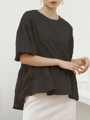 Half Sleeves Loose Solid Color Round-Neck T-Shirts Tops