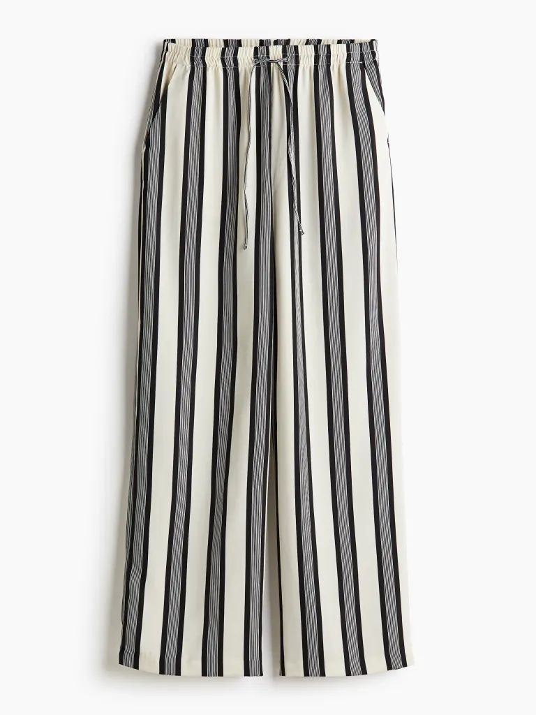 Modern Satin Irregular Striped Side Pocket Loose Wide Leg Pants