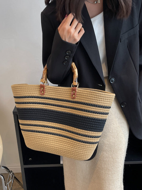 Contrast Color Split-Joint Striped Handbags