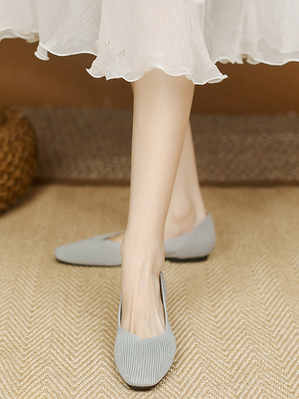 Solid Color Square-Toe Flats Shoes