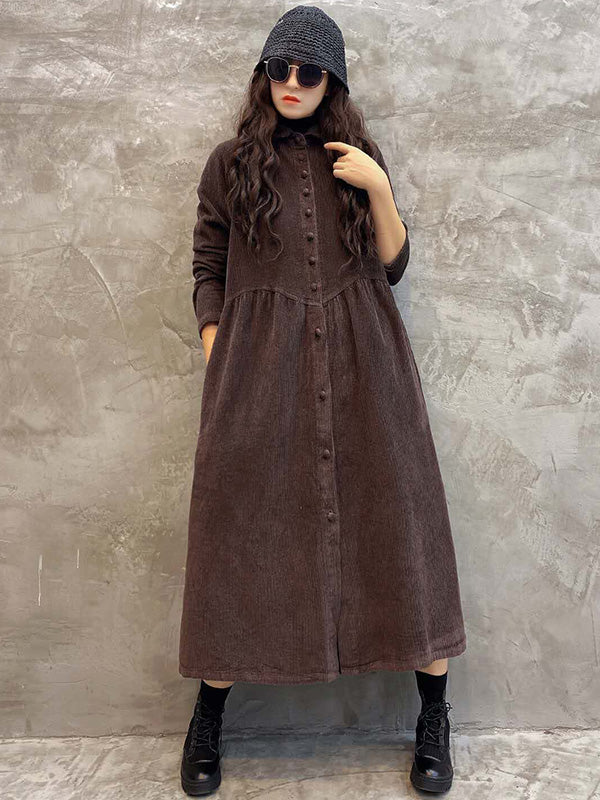 Original Solid Corduroy Lapel Dress