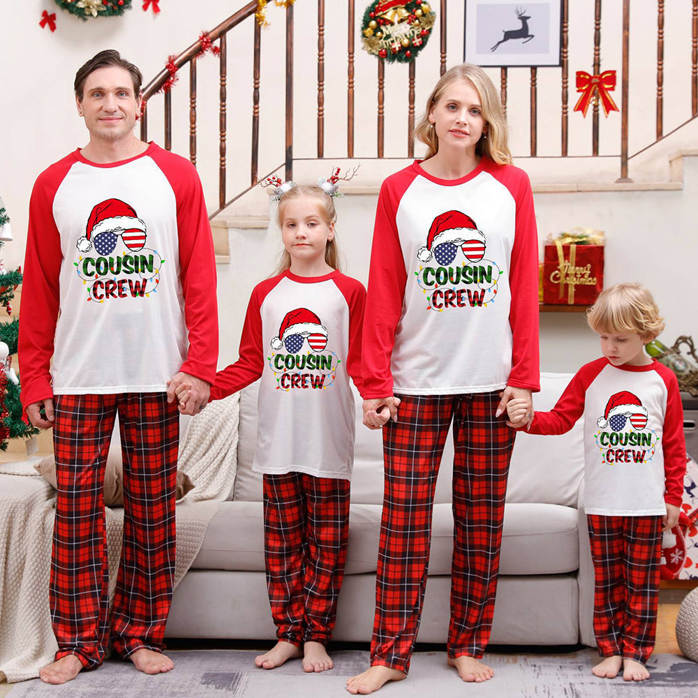 Christmas Antlers and Letter Red and Black Plaid  Matching Family Pajamas Set