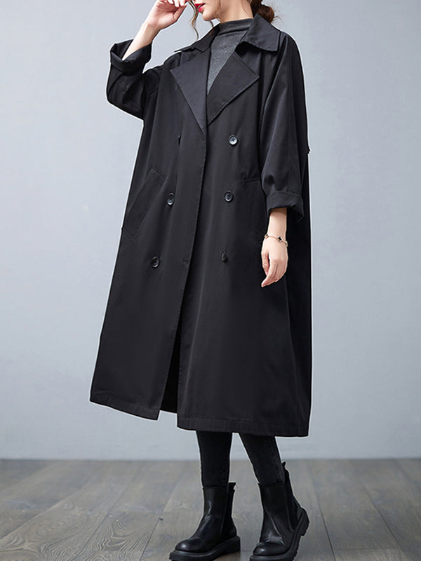 Loose Buttoned Notched Collar Trench Coat