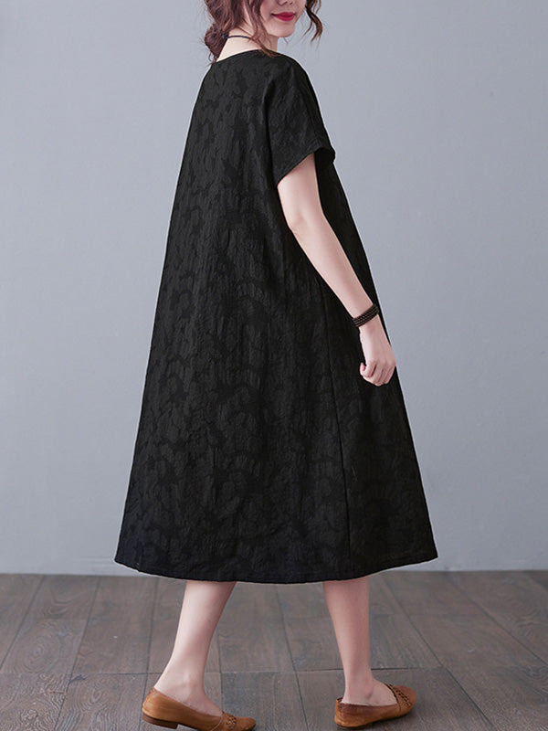 Original Solid Jacquard Short Sleeve Midi Dress