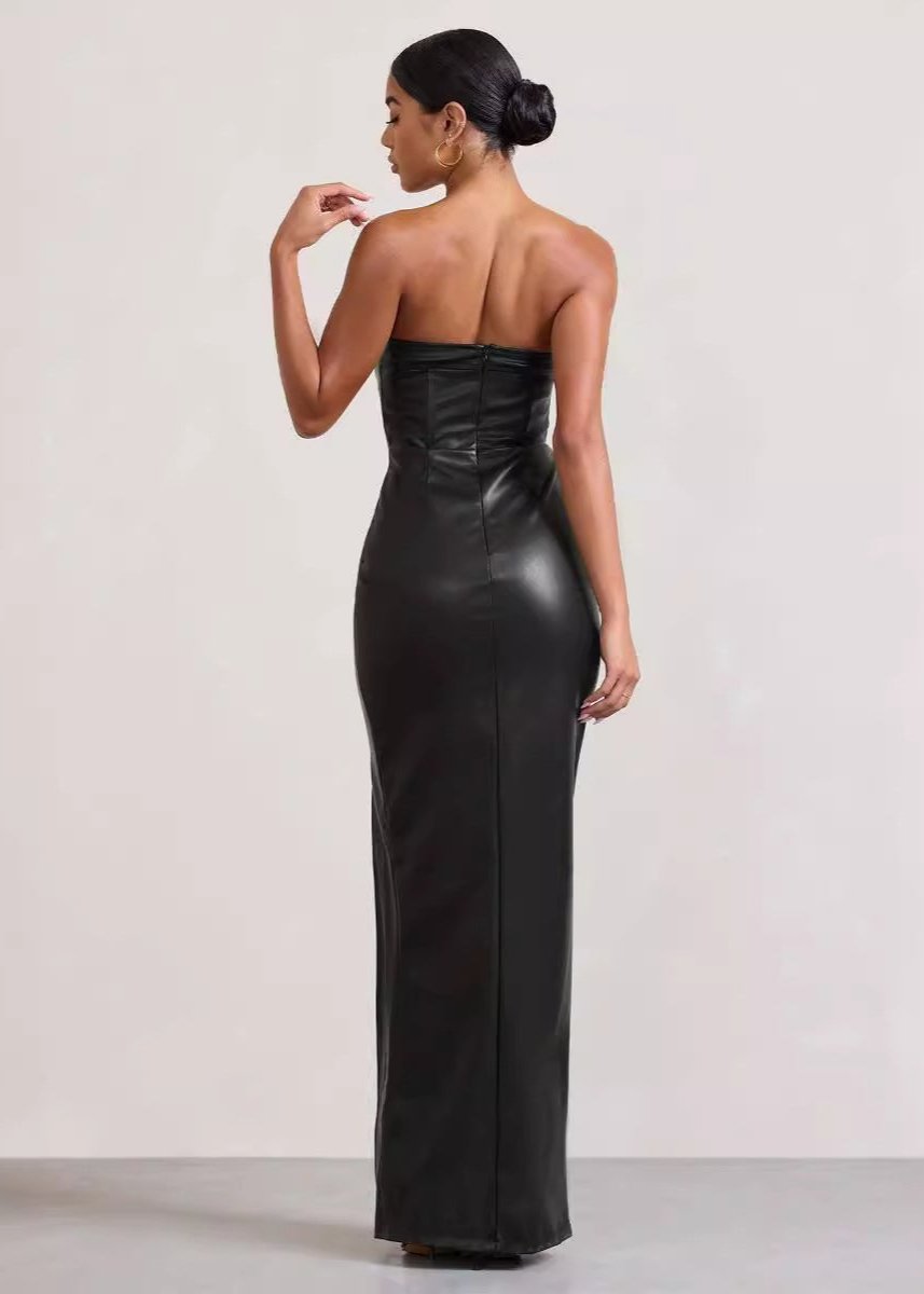 Women's Slim-fit Long PU Leather Dress