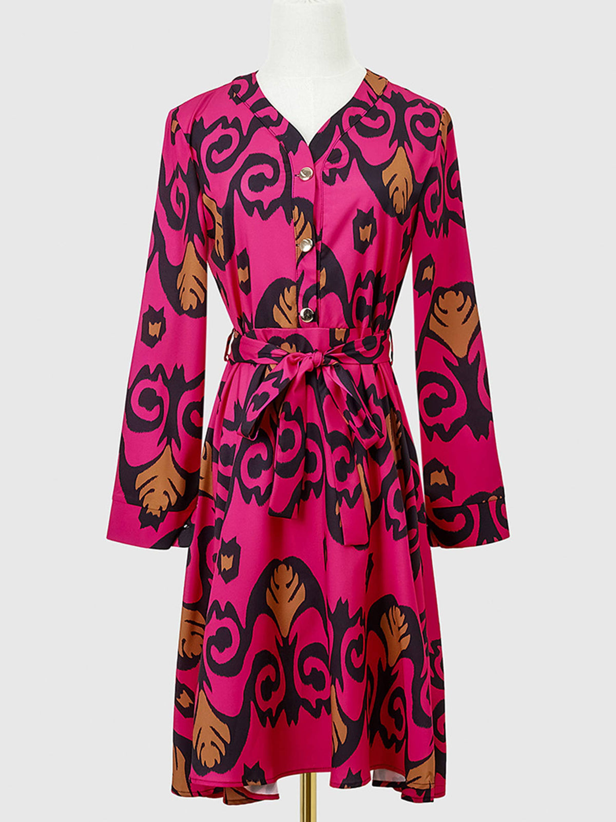 Printed Long Sleeved Large Swing Dress